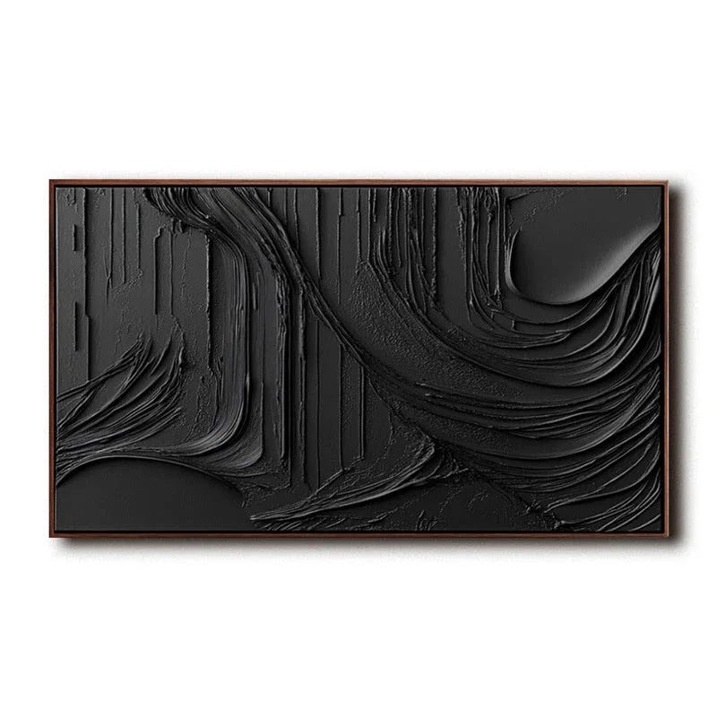 Shadows in Flowing Texture-Hand Drawn Black Background Wavy Texture Wall Art - artextured