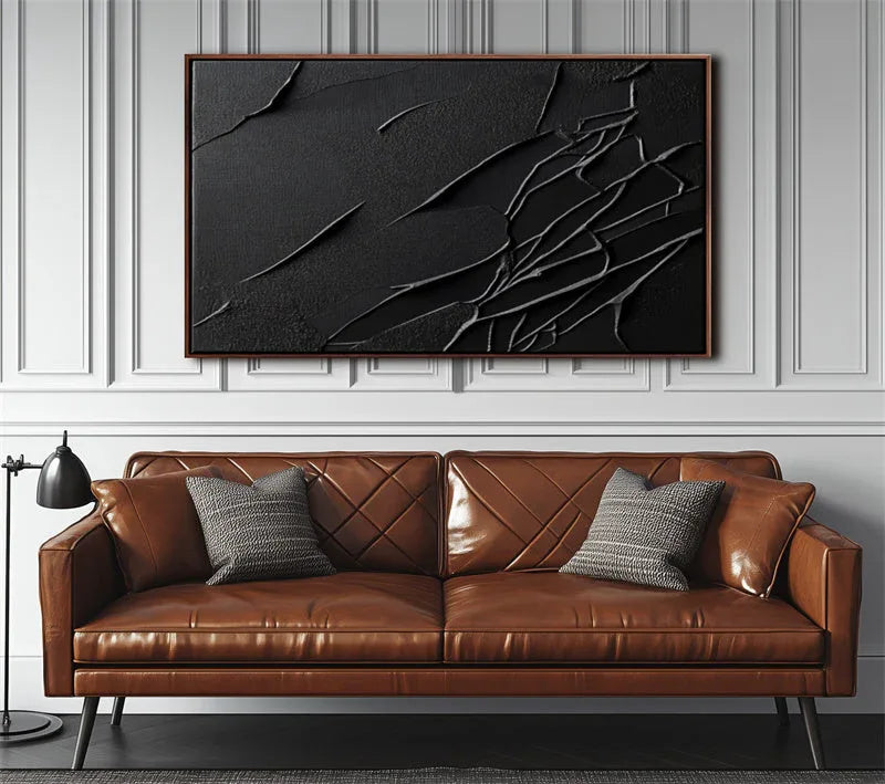 Textured Black Abstract Wall Art - Minimalist Modern Canvas Painting - artextured
