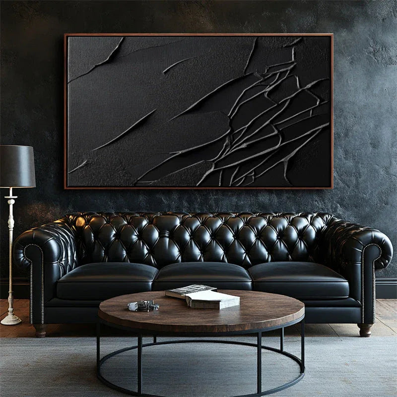 Textured Black Abstract Wall Art - Minimalist Modern Canvas Painting - artextured