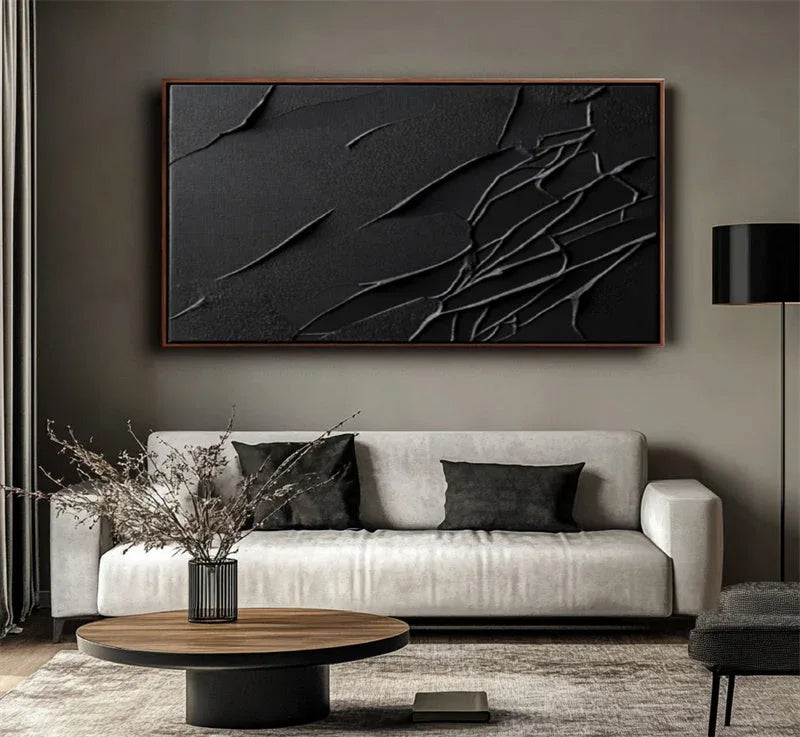 Textured Black Abstract Wall Art - Minimalist Modern Canvas Painting - artextured