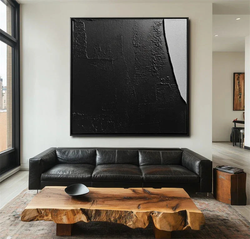 Eclipse in Shadow-Modern Minimalist Black and White Color Block Texture Abstract Wall Art - artextured