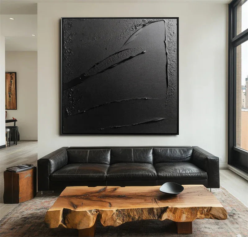 Midnight Essence-Minimalist Three-Dimensional Black Tone Abstract Thick Coating Abstract Wall Art - artextured