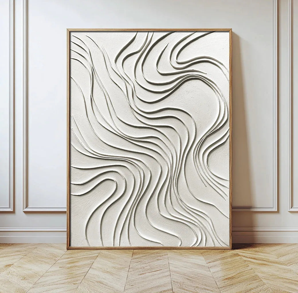 Flowing Serenity Wall Art-Modern Minimalist Geometric Beige Flowing Wave Texture Oil Painting Wall Art - artextured