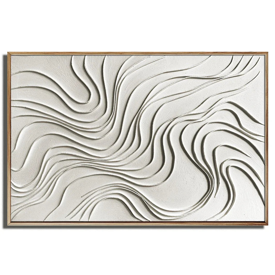 Flowing Serenity Wall Art-Modern Minimalist Geometric Beige Flowing Wave Texture Oil Painting Wall Art - artextured