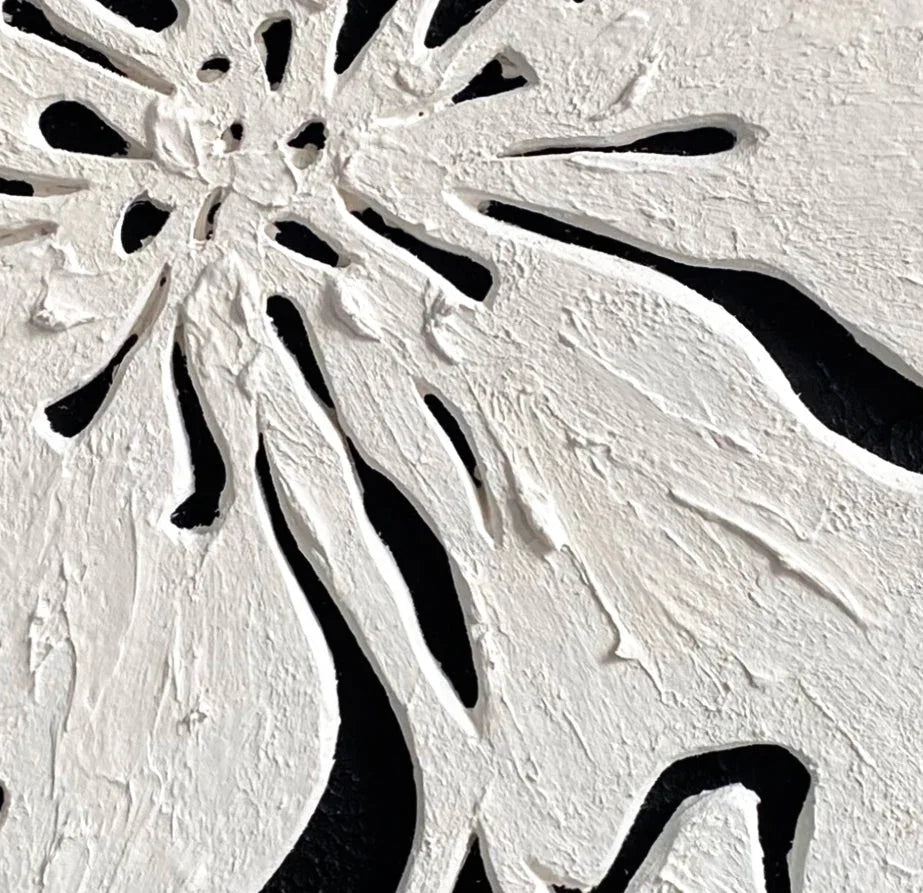 Floral Elegance Diptych Art-Double Minimalist and Three-Dimensional Black and White Floral Texture Wall Art - artextured