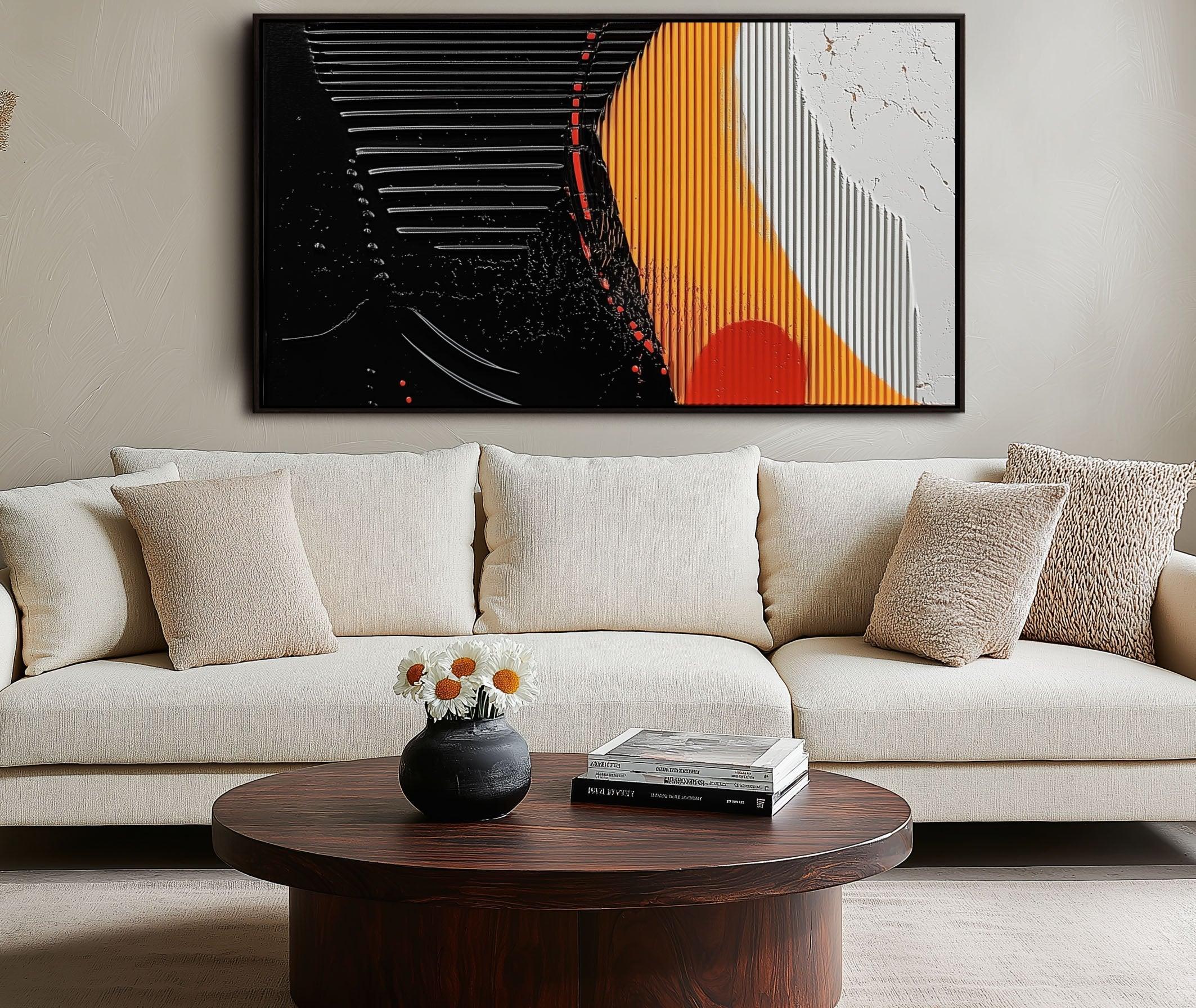Radiant Balance Abstract Canvas-Modern Abstract Geometric Living Room Wall Art With Hand Drawn Texture - artextured