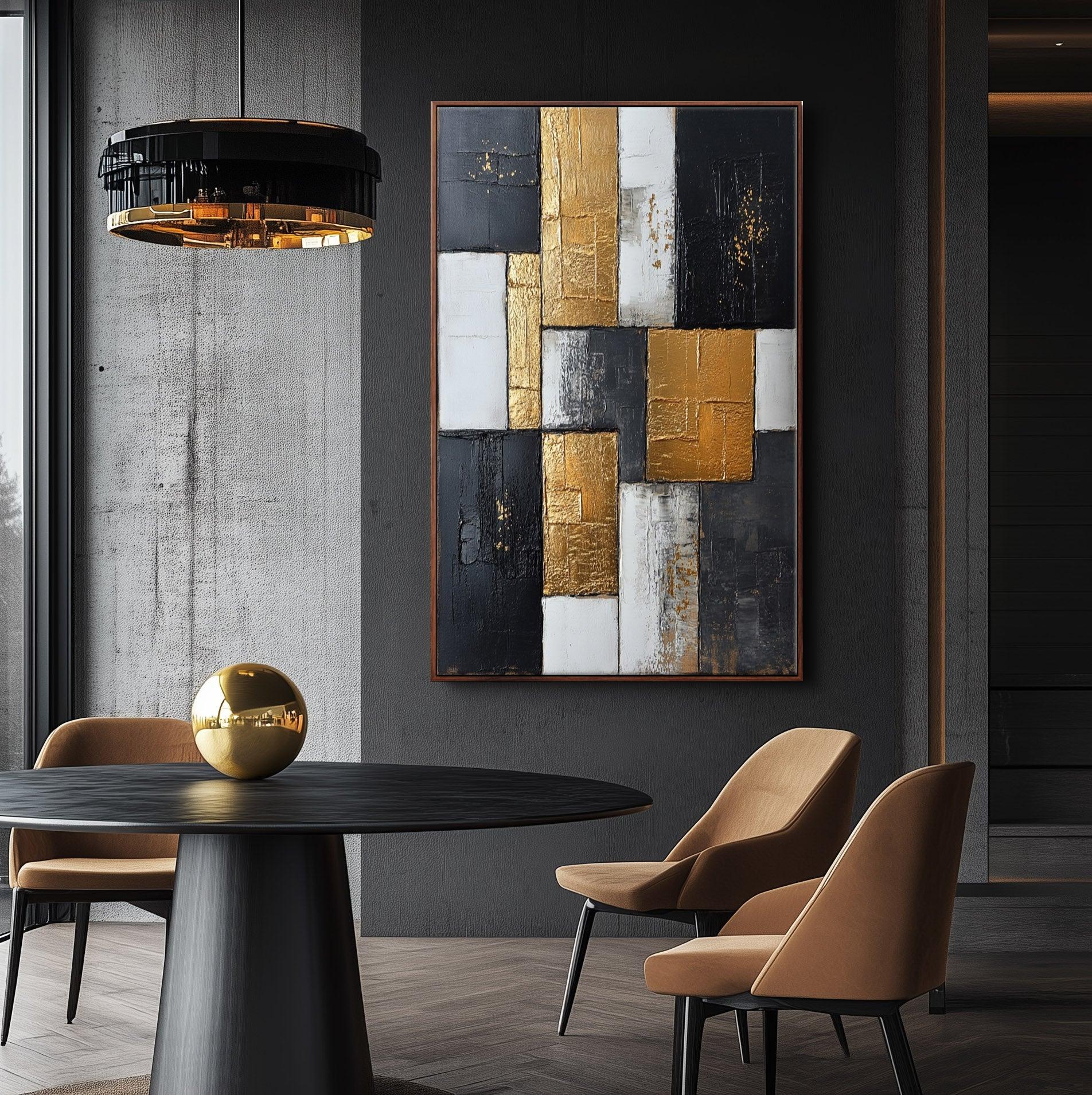 Golden Blocks-Abstract Texture Wall Art With Geometric Blocks and Luxurious Texture - artextured