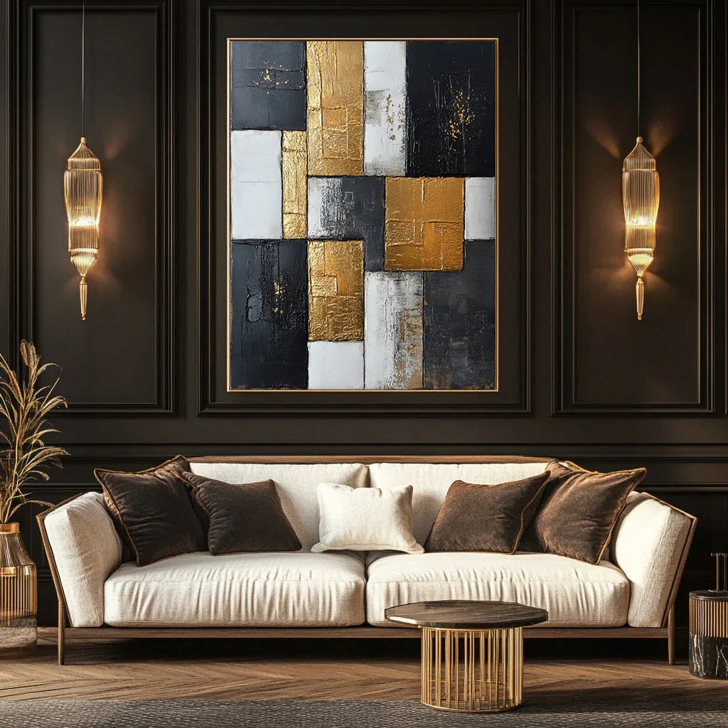 Golden Blocks-Abstract Texture Wall Art With Geometric Blocks and Luxurious Texture - artextured