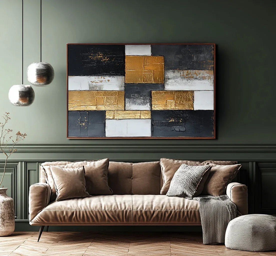 Golden Blocks-Abstract Texture Wall Art With Geometric Blocks and Luxurious Texture - artextured