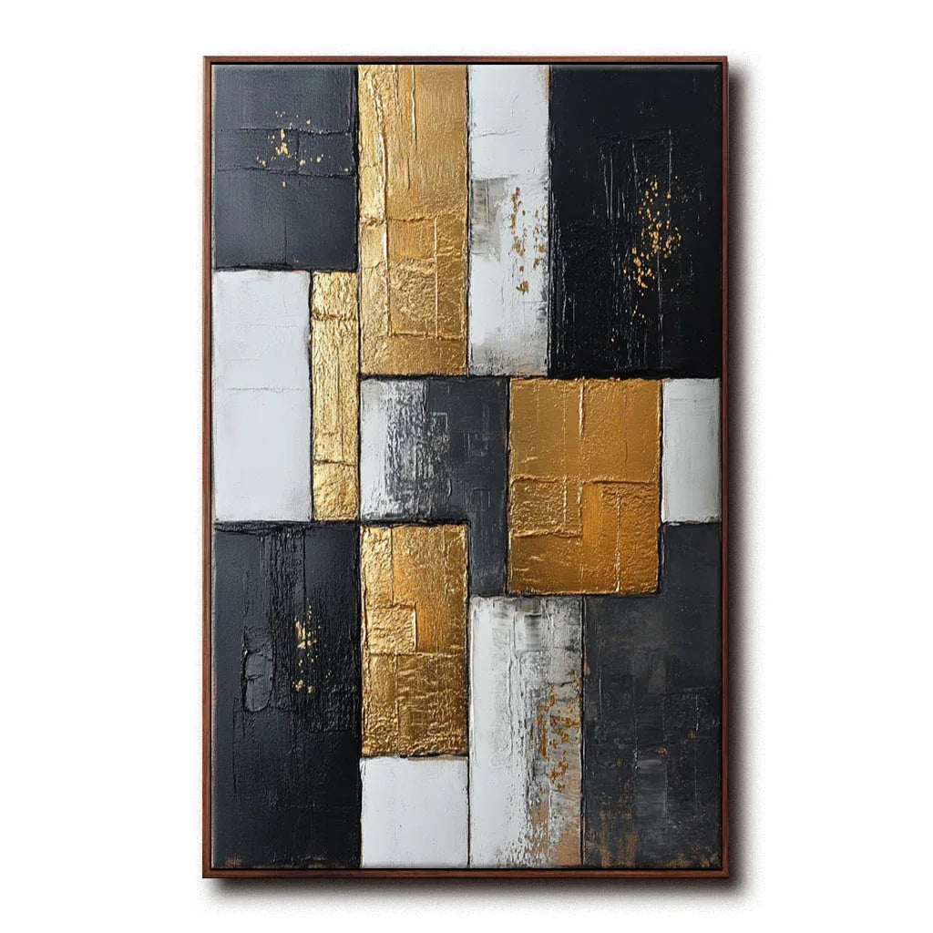 Golden Blocks-Abstract Texture Wall Art With Geometric Blocks and Luxurious Texture - artextured