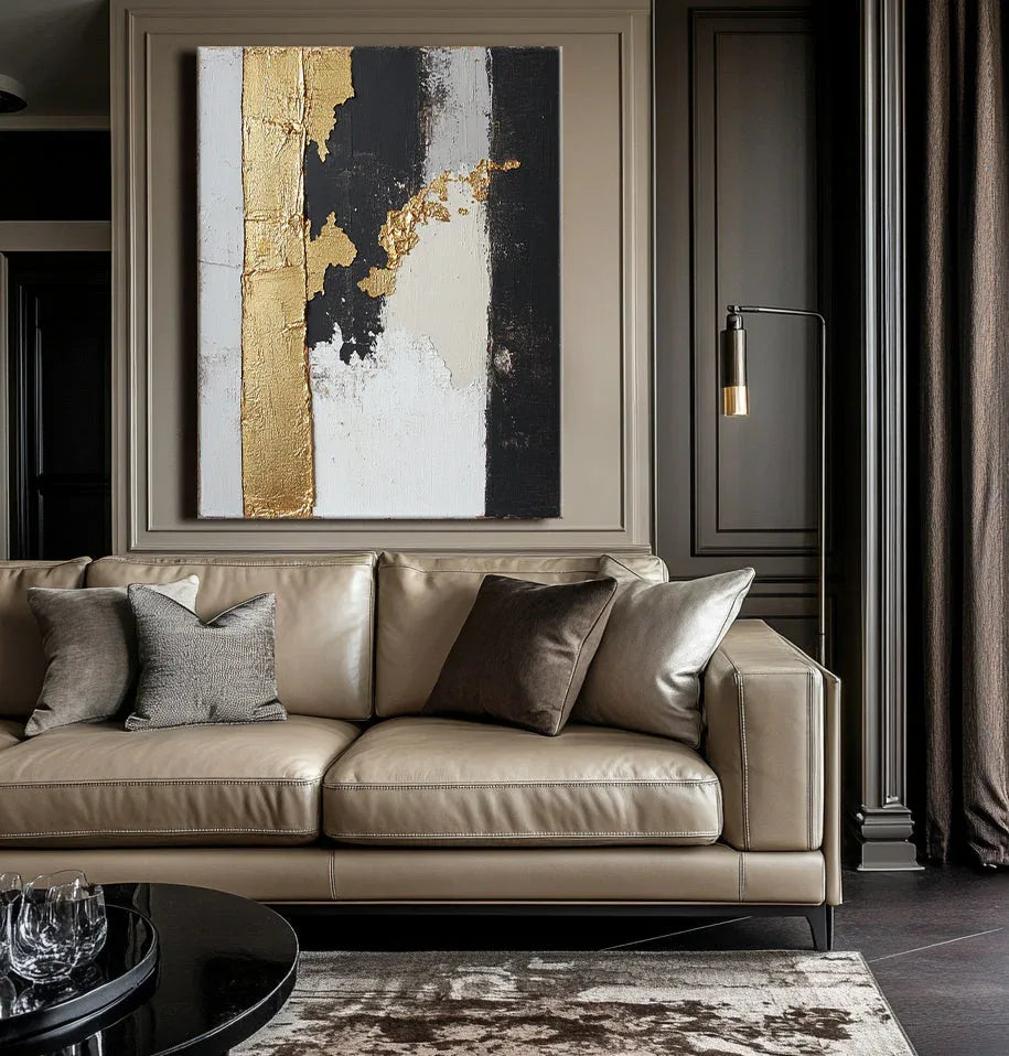 Gold Stripe Abstract Art-Gold Foil Texture Modern Abstract Oil Painting Wall Art - artextured