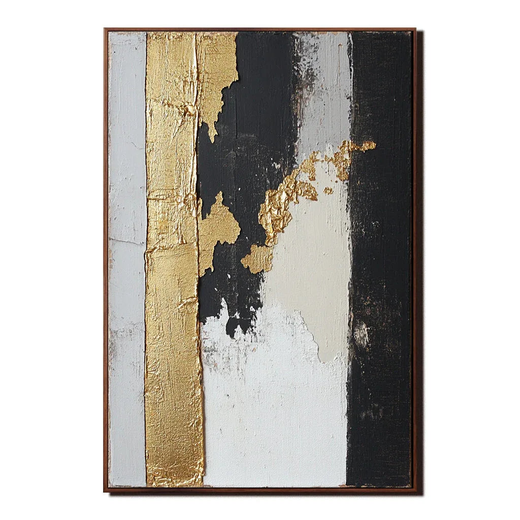 Gold Stripe Abstract Art-Gold Foil Texture Modern Abstract Oil Painting Wall Art - artextured