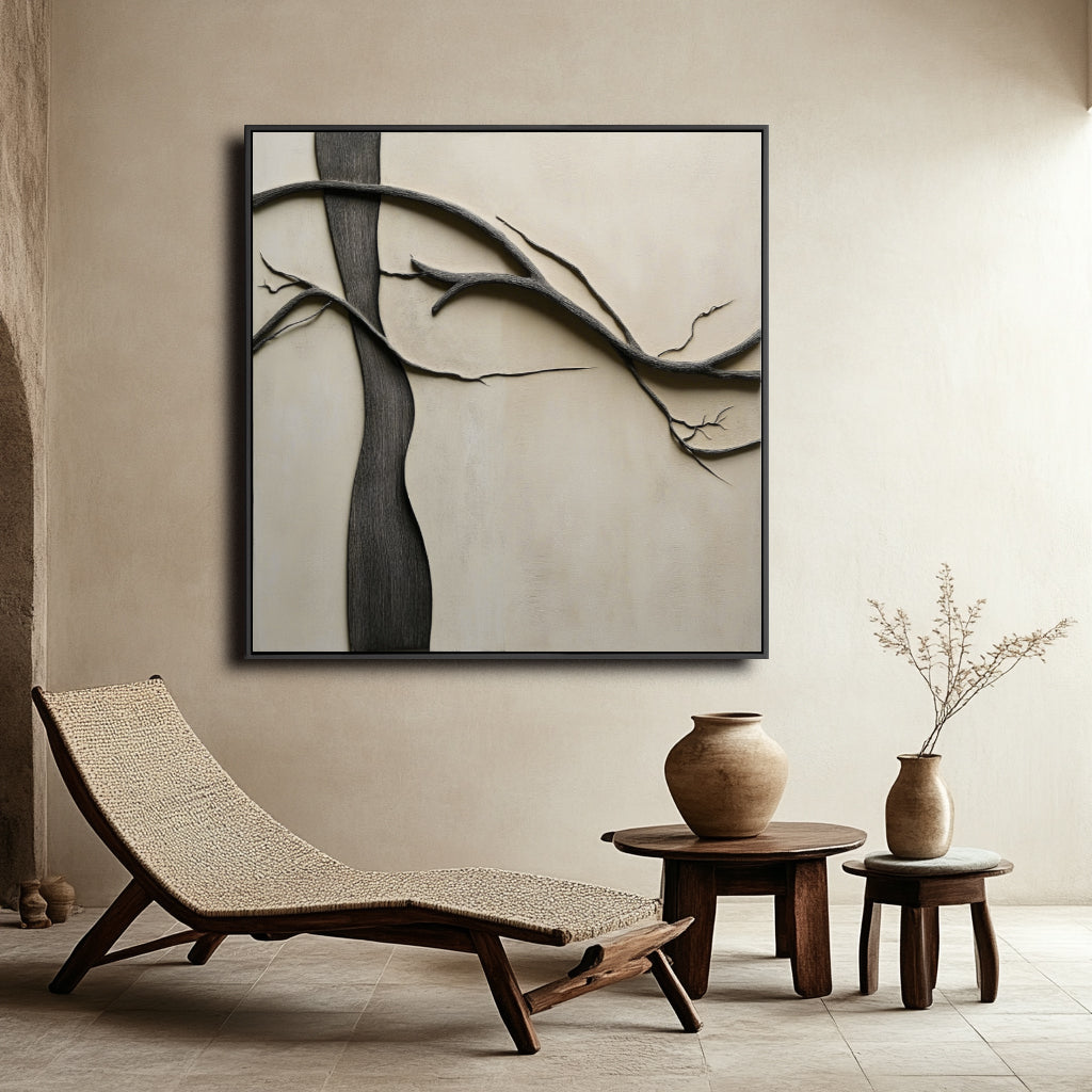 Whispering Branches - The Extremely Simple Wabi Sabi Style Oil Painting Wall Art of Natural Tree Branches