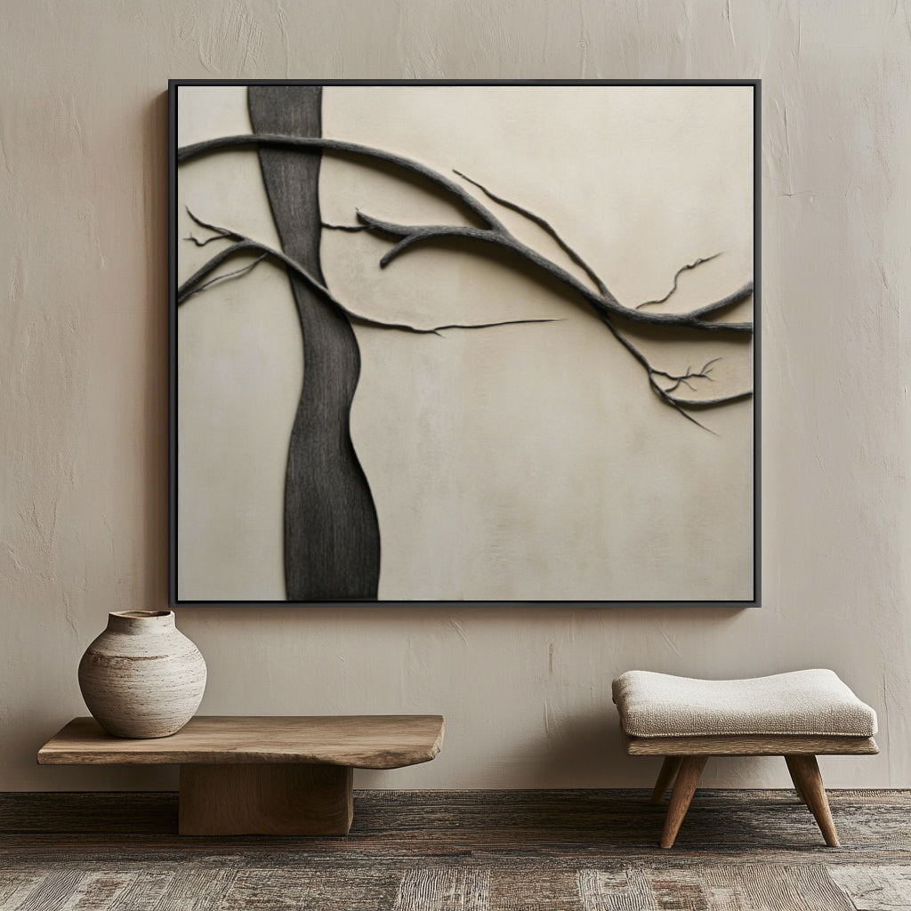 Whispering Branches - The Extremely Simple Wabi Sabi Style Oil Painting Wall Art of Natural Tree Branches