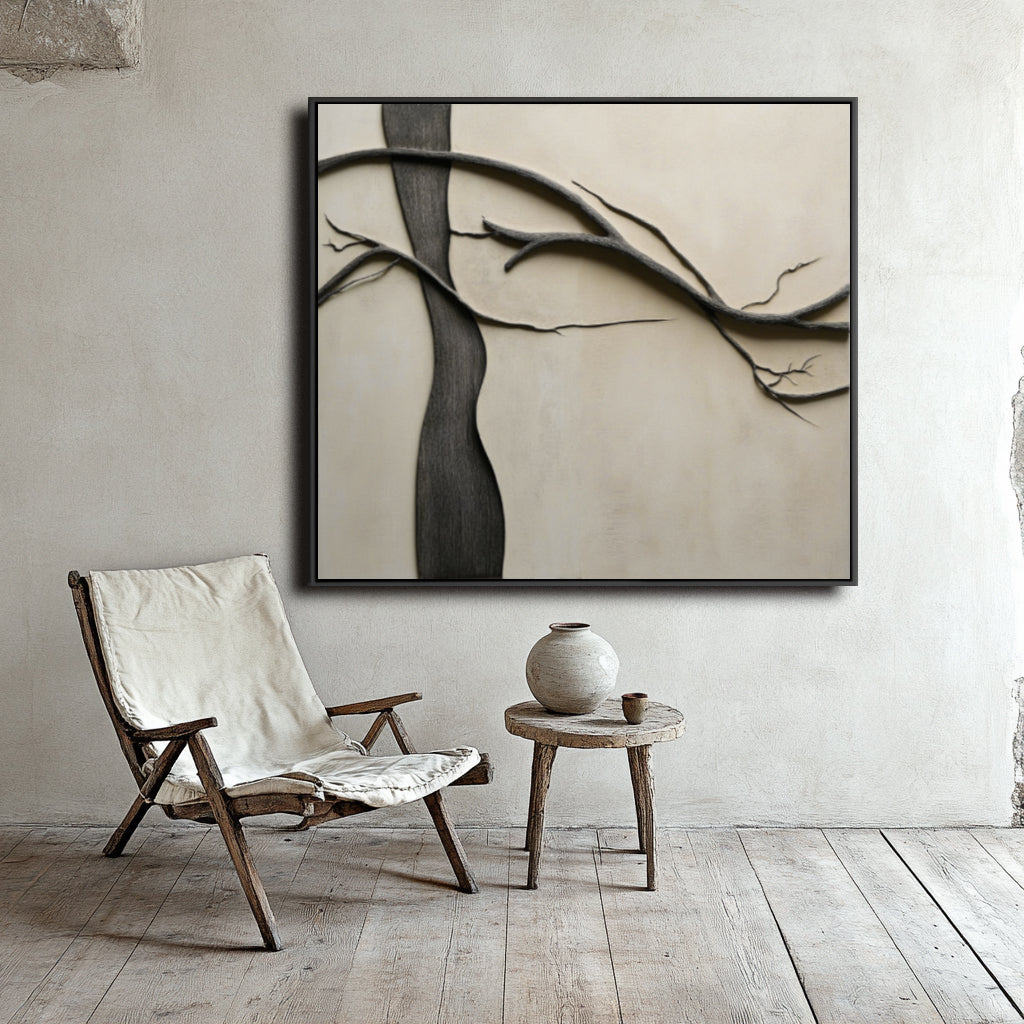 Whispering Branches - The Extremely Simple Wabi Sabi Style Oil Painting Wall Art of Natural Tree Branches