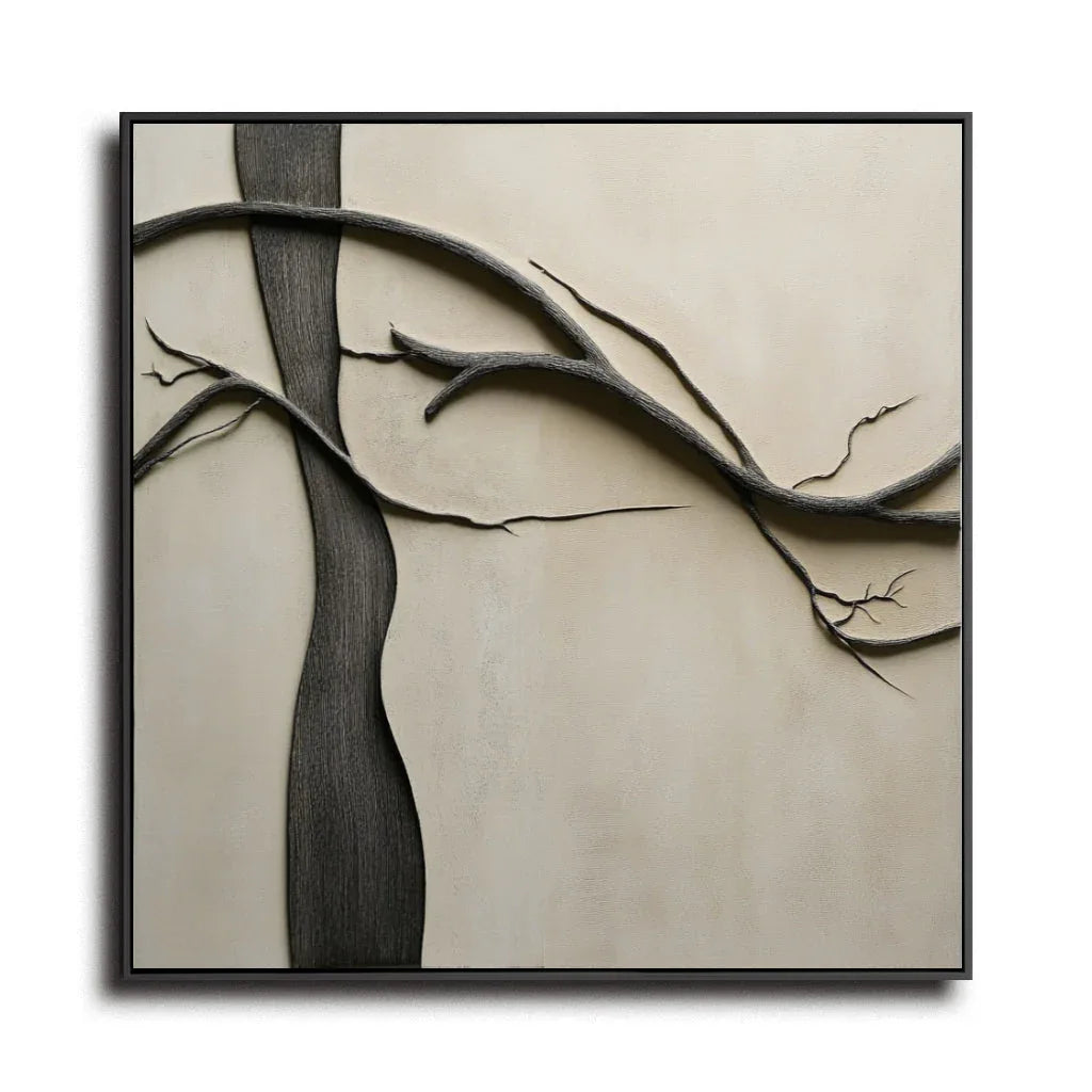 Whispering Branches - The Extremely Simple Wabi Sabi Style Oil Painting Wall Art of Natural Tree Branches - artextured