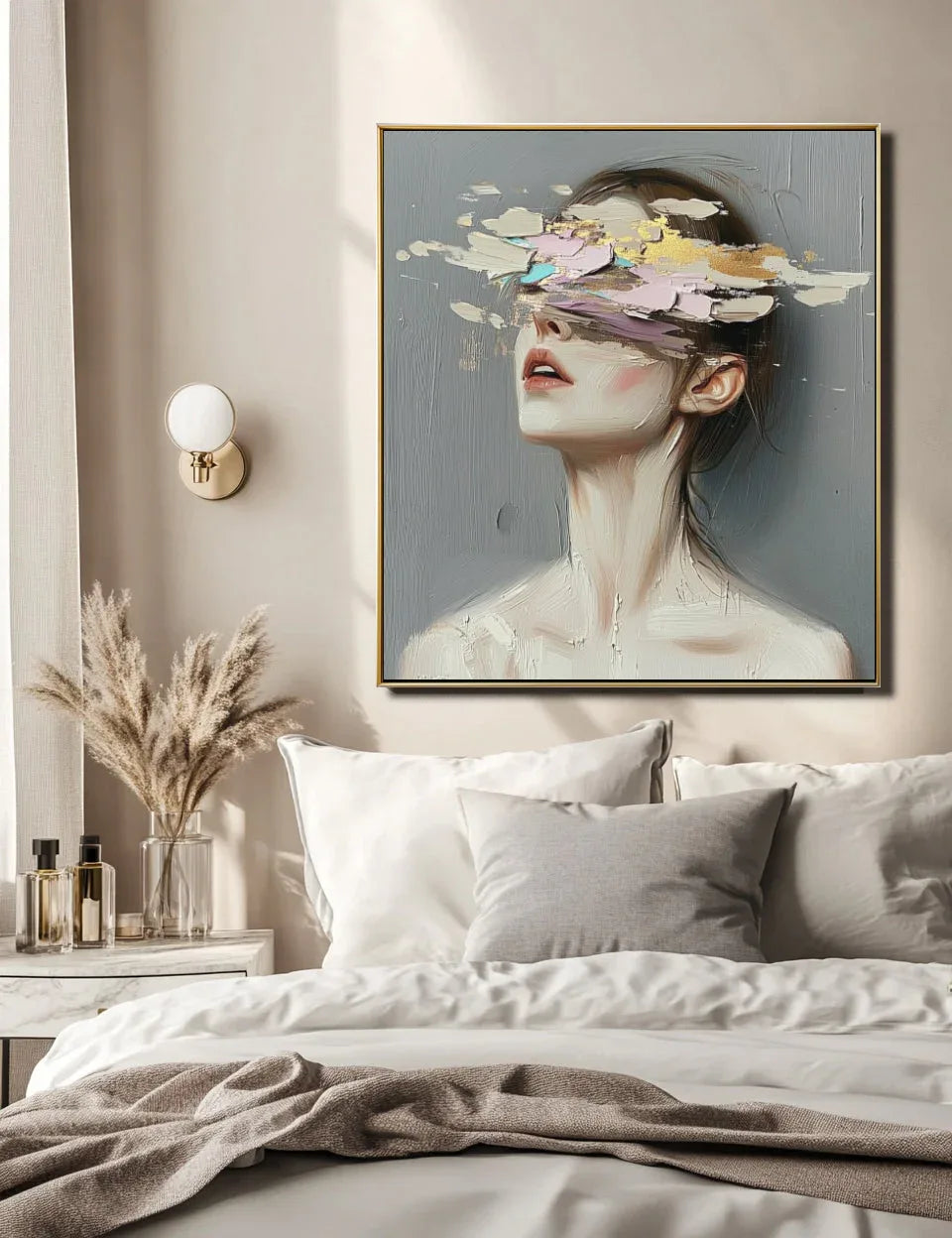 Hidden Elegance – Hand-Painted Three-Dimensional Abstract Portrait Oil Painting Wall Art - artextured