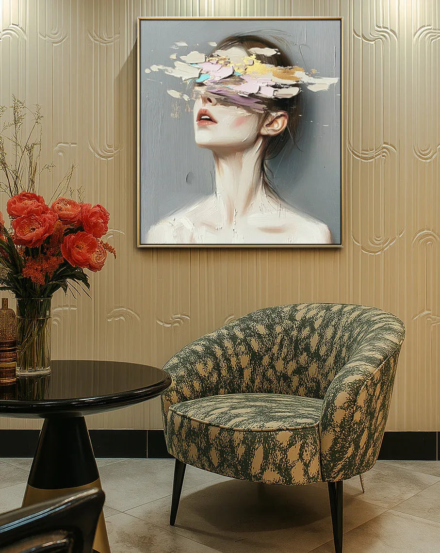 Hidden Elegance – Hand-Painted Three-Dimensional Abstract Portrait Oil Painting Wall Art - artextured