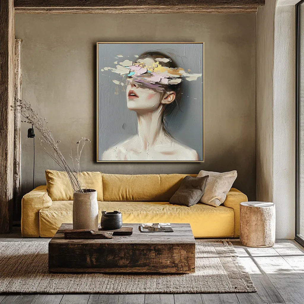Hidden Elegance – Hand-Painted Three-Dimensional Abstract Portrait Oil Painting Wall Art - artextured