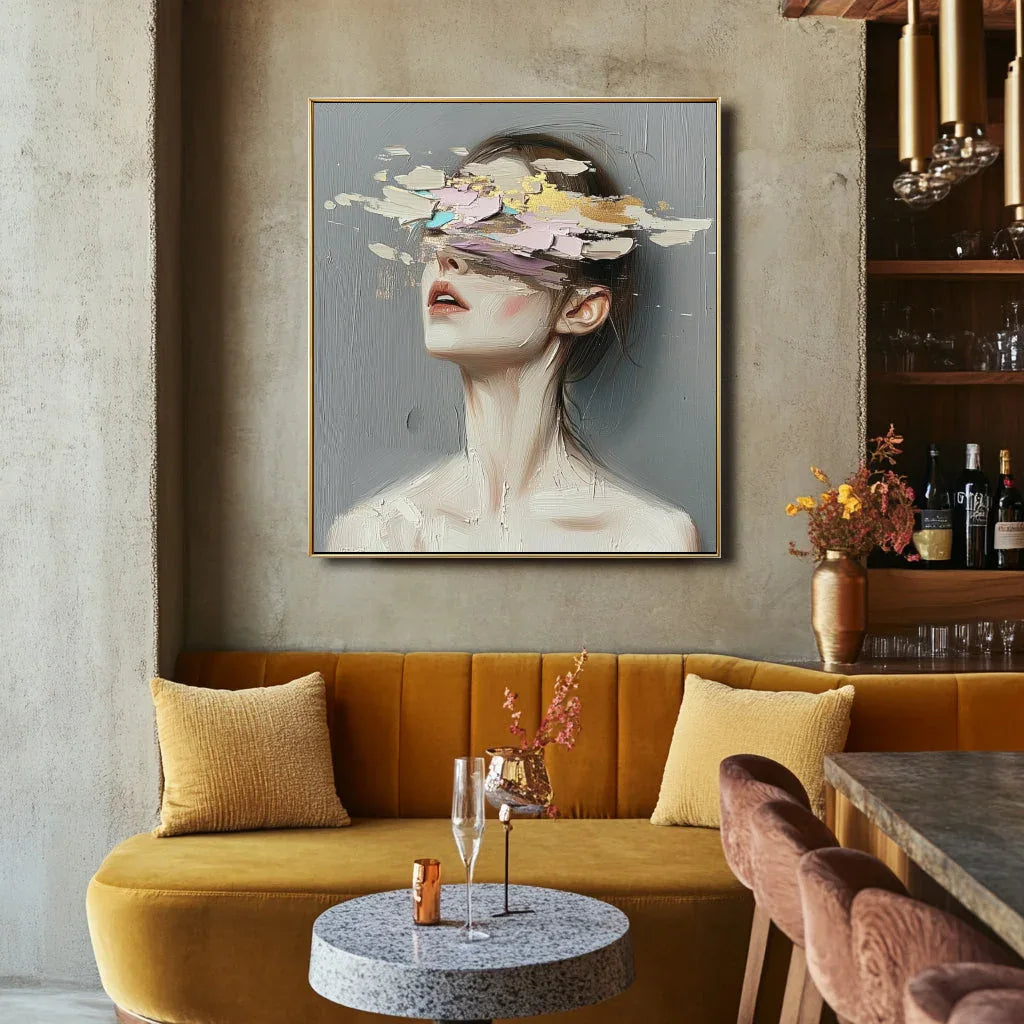 Hidden Elegance – Hand-Painted Three-Dimensional Abstract Portrait Oil Painting Wall Art - artextured
