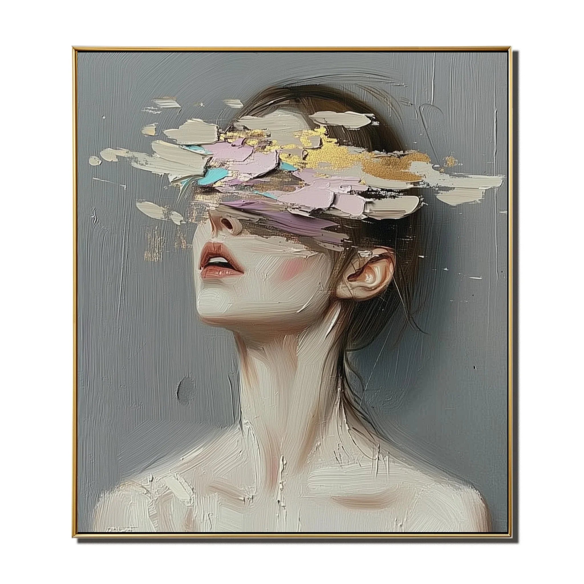 Hidden Elegance – Hand-Painted Three-Dimensional Abstract Portrait Oil Painting Wall Art - artextured