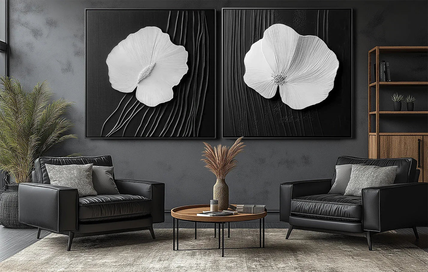 Petal Poise Wall Canvas Set-Modern Minimalist Double-Sided Three-Dimensional Floral Texture Wall Art - artextured