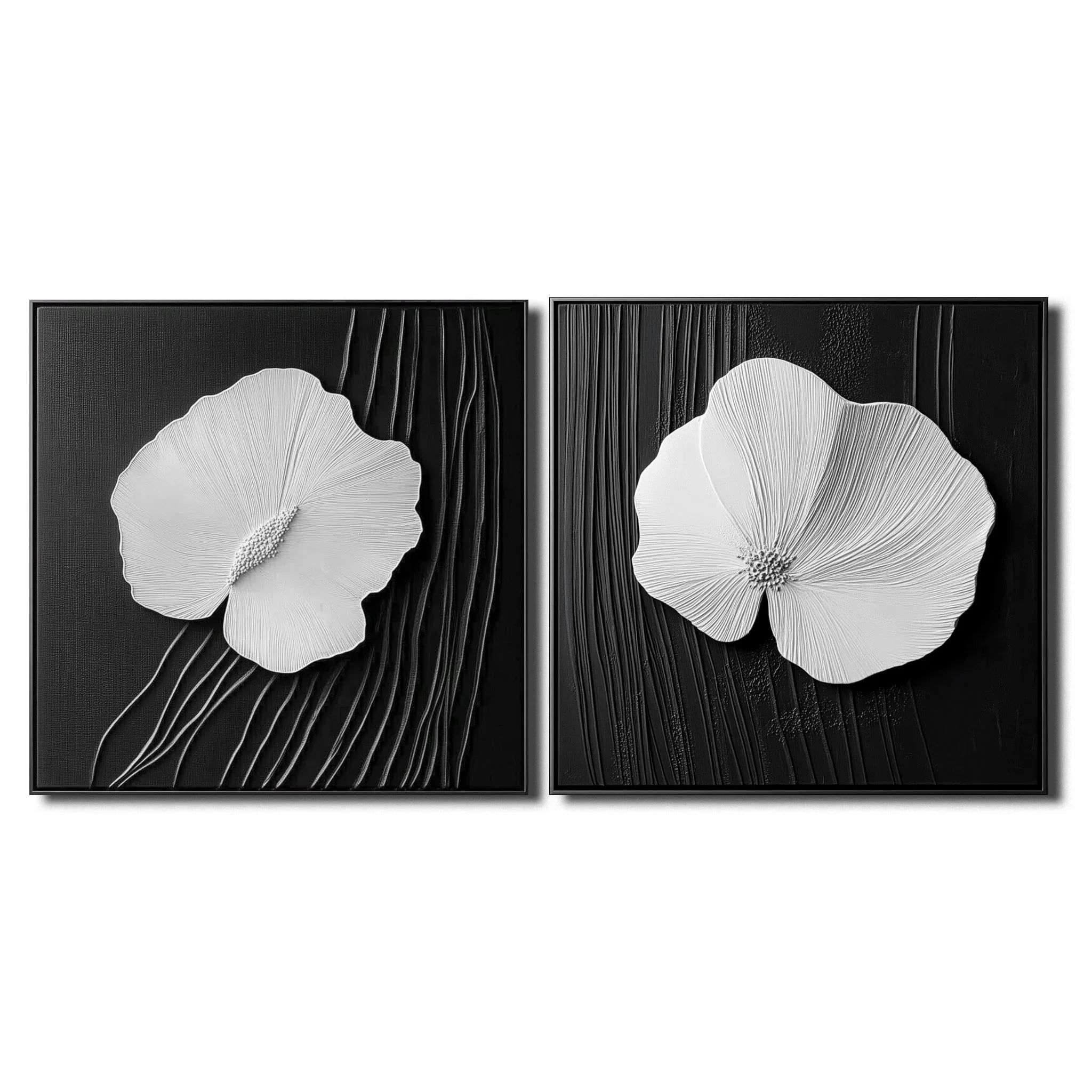 Petal Poise Wall Canvas Set-Modern Minimalist Double-Sided Three-Dimensional Floral Texture Wall Art - artextured