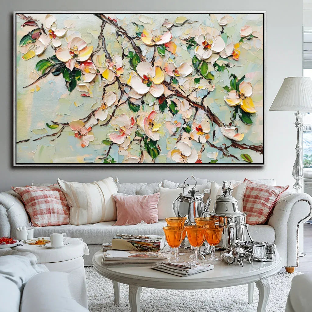 Blooming Serenity Canvas Art-Hand-Painted 3D Texture Floral Decoration Oil Painting Wall Art - artextured