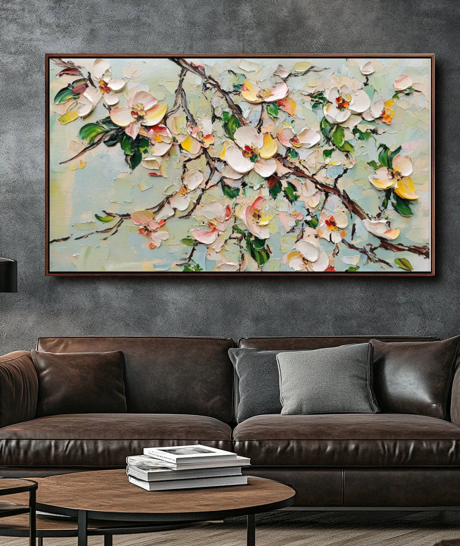 Blooming Serenity Canvas Art-Hand-Painted 3D Texture Floral Decoration Oil Painting Wall Art - artextured