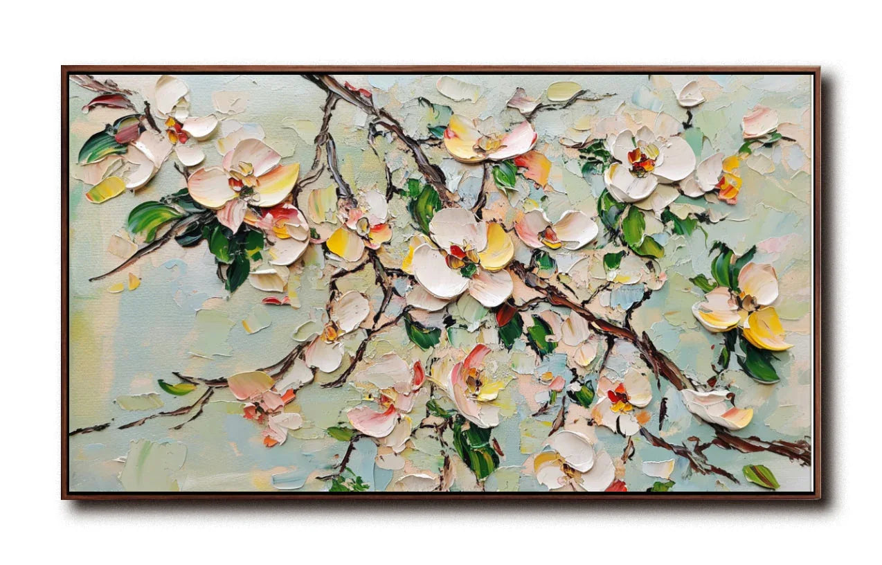 Blooming Serenity Canvas Art-Hand-Painted 3D Texture Floral Decoration Oil Painting Wall Art - artextured
