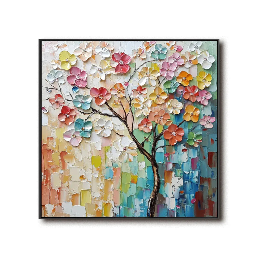 Vibrant Blooming Tree-3D Hand Drawn Color Texture Flowers and Trees Abstract Oil Painting Wall Art - artextured