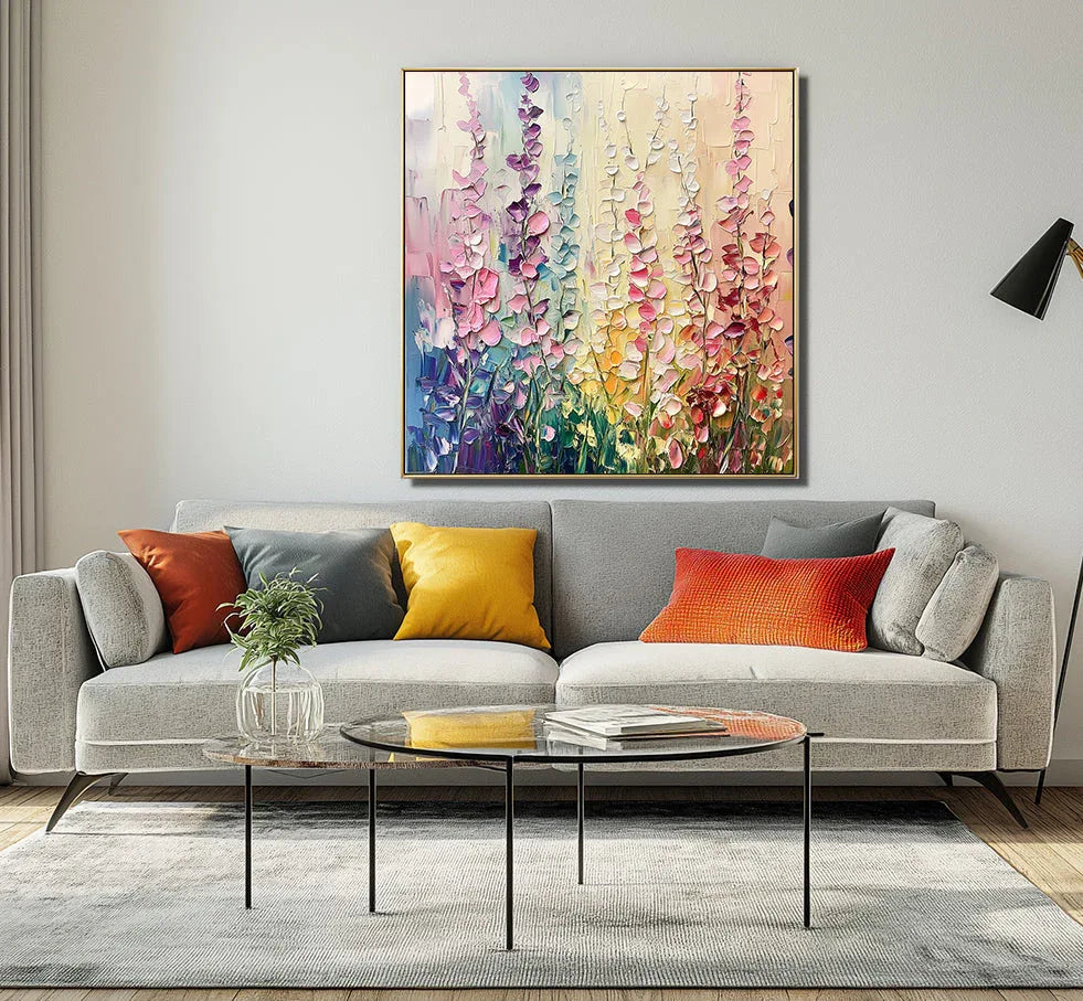 Blooming Symphony - Hand Drawn Abstract Texture Wall Art With Colorful Vertical Flower Clusters - artextured