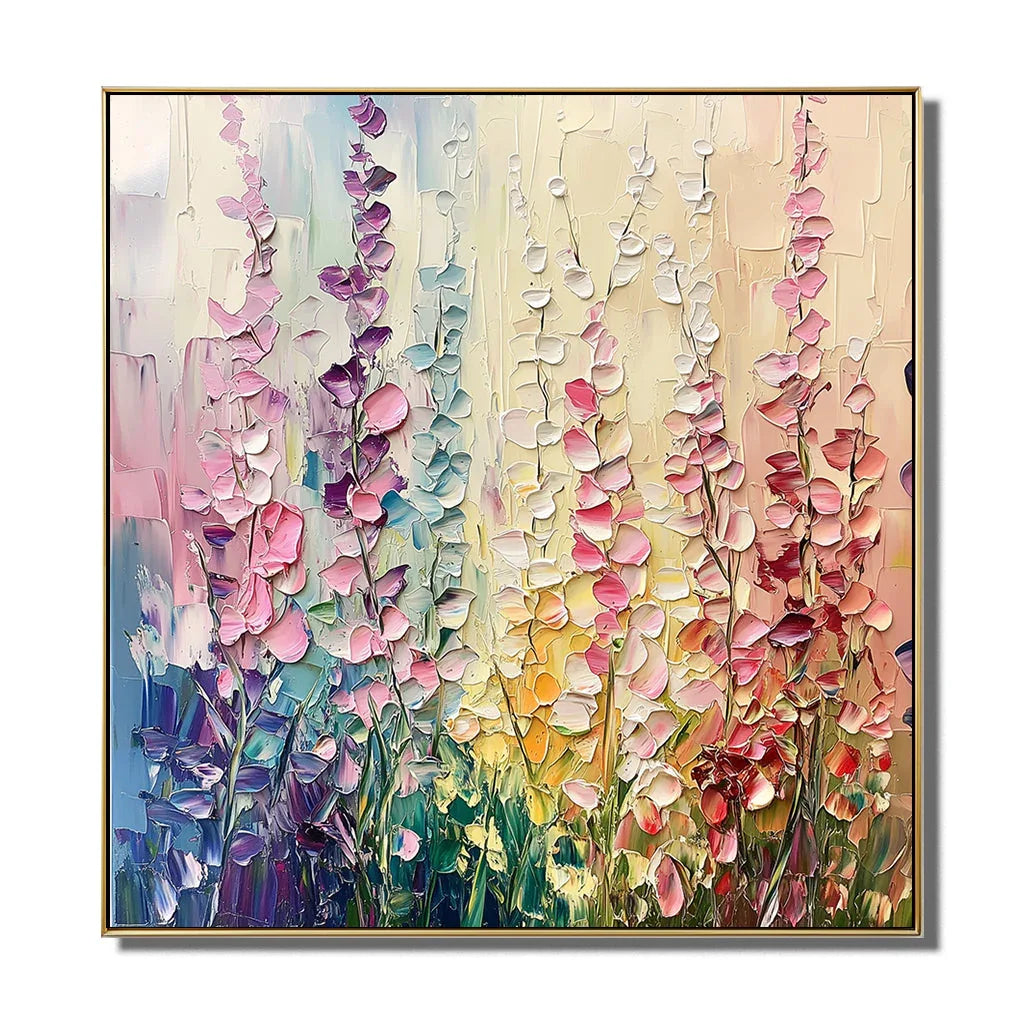 Blooming Symphony - Hand Drawn Abstract Texture Wall Art With Colorful Vertical Flower Clusters - artextured
