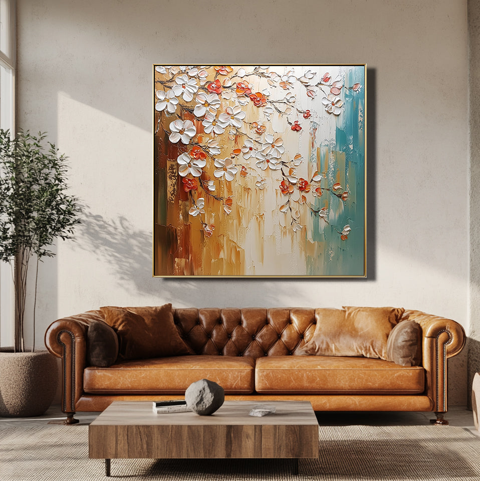 Blossoms of Warmth-Hand Drawn Color Interwoven Texture Flower Tree Wall Art