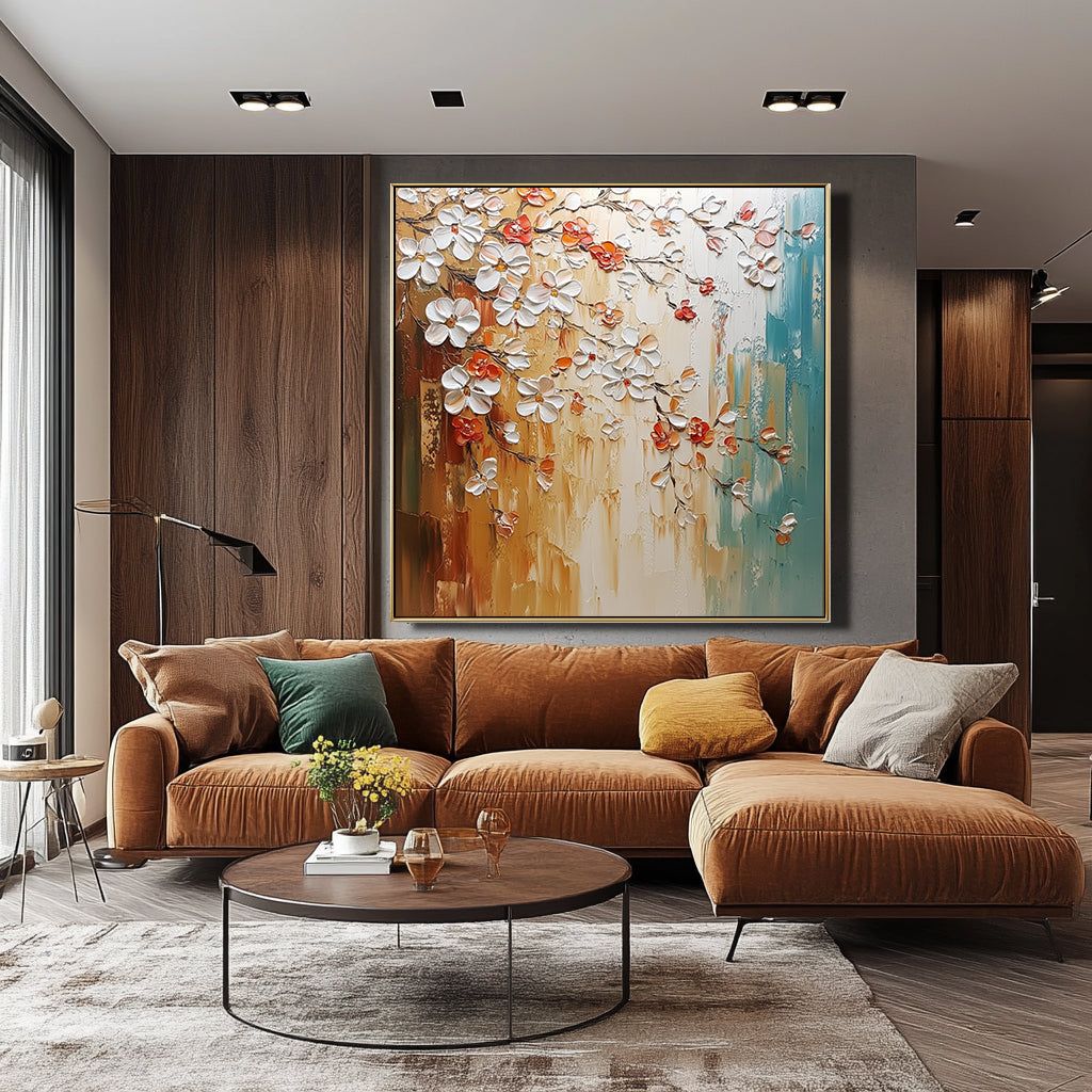 Blossoms of Warmth-Hand Drawn Color Interwoven Texture Flower Tree Wall Art