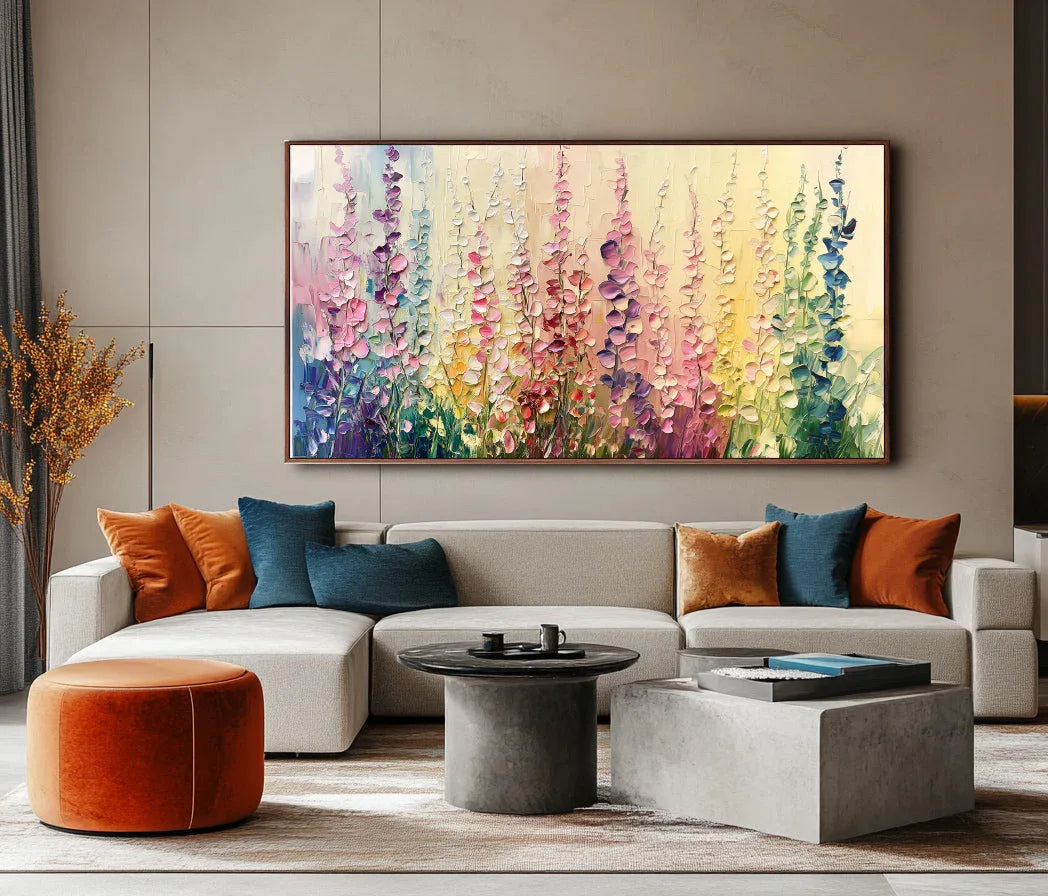 Floral Symphony Canvas Art-Horizontal Colorful Flower Cluster Texture Wall Art for Modern Home Decoration - artextured
