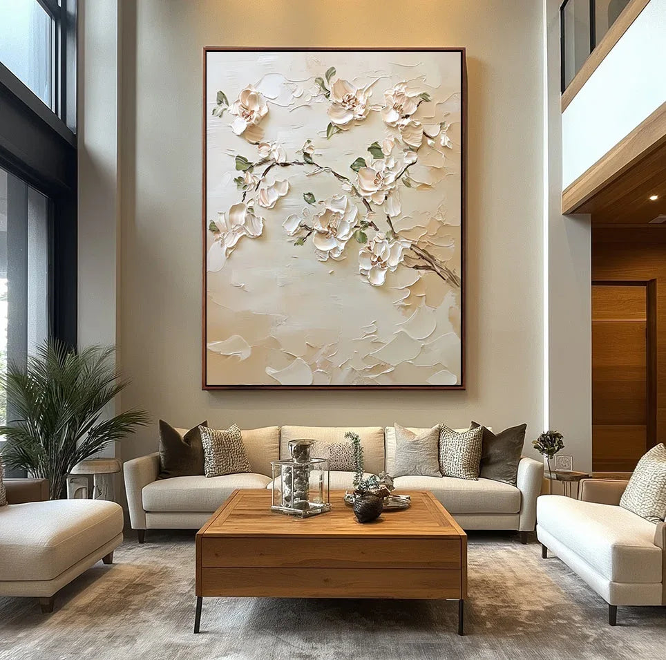 Golden Bloom Serenity Canvas-Hand-Painted Three-Dimensional Relief Floral Texture Oil Painting Wall Art - artextured
