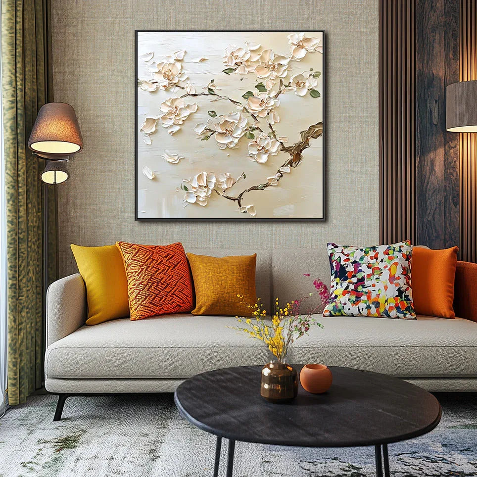 Petals of Serenity -Three Dimensional Flower Abstract Wall Art in Beige - artextured