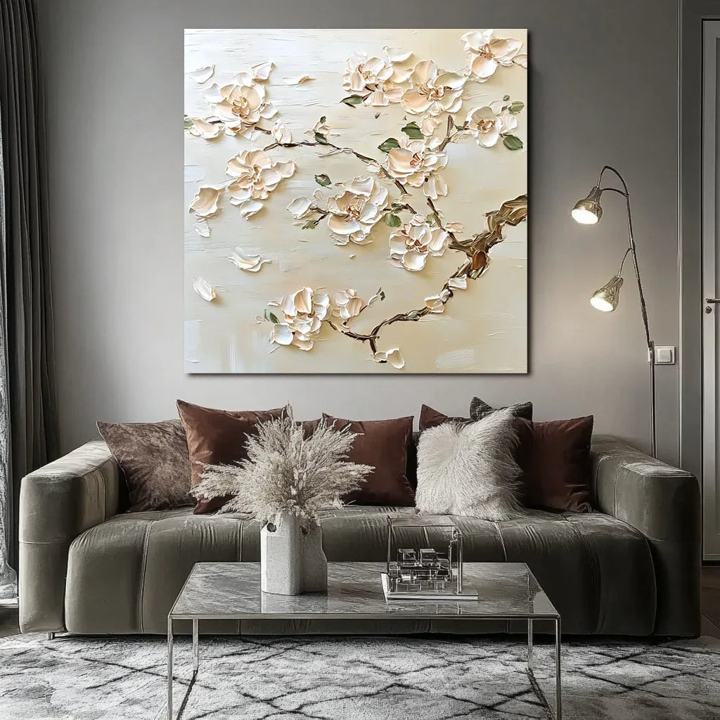 Petals of Serenity -Three Dimensional Flower Abstract Wall Art in Beige - artextured
