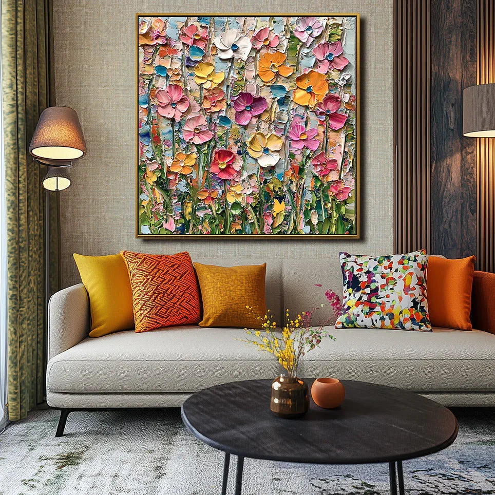 Garden Melody - Hand Drawn Vibrant Flower Abstract Wall Art in Modern Interior Decoration - artextured