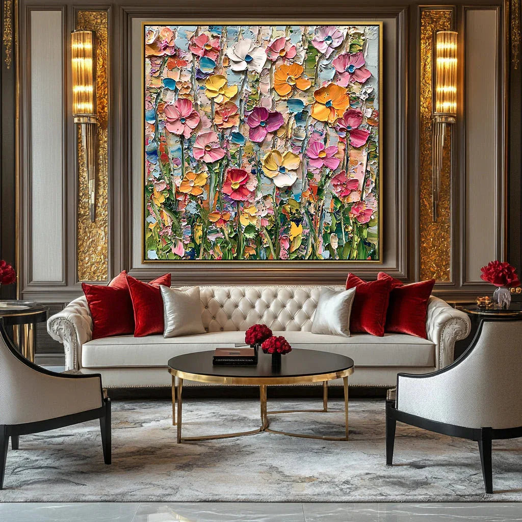 Garden Melody - Hand Drawn Vibrant Flower Abstract Wall Art in Modern Interior Decoration - artextured