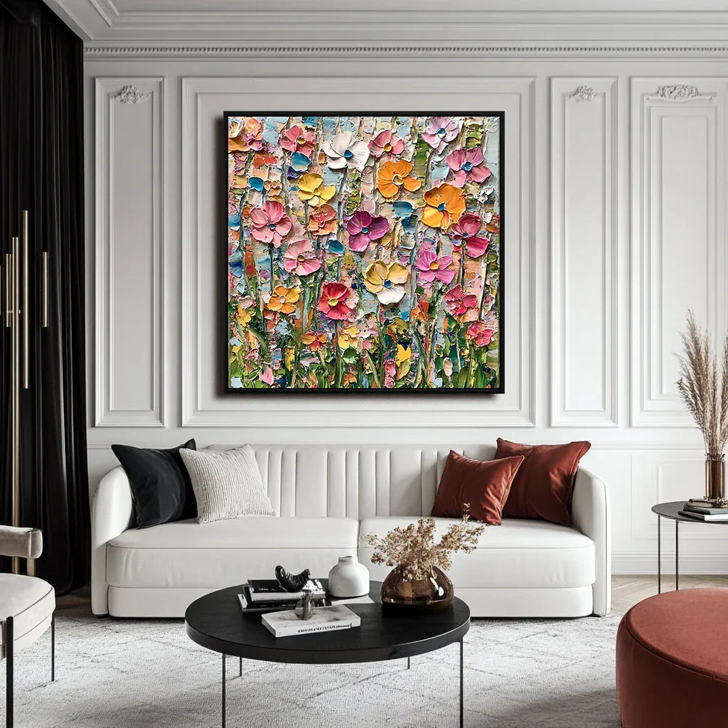 Garden Melody - Hand Drawn Vibrant Flower Abstract Wall Art in Modern Interior Decoration - artextured