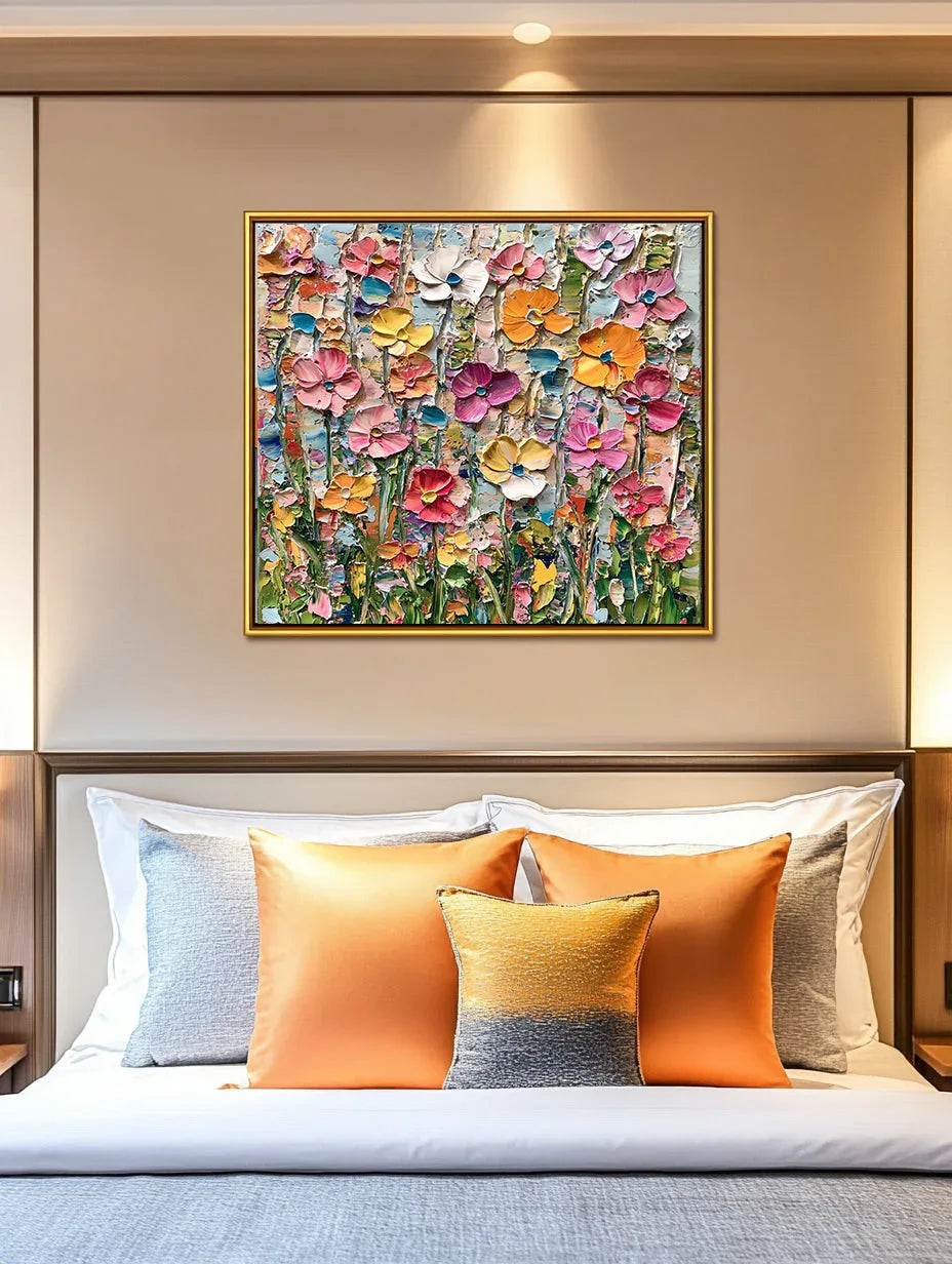 Garden Melody - Hand Drawn Vibrant Flower Abstract Wall Art in Modern Interior Decoration - artextured