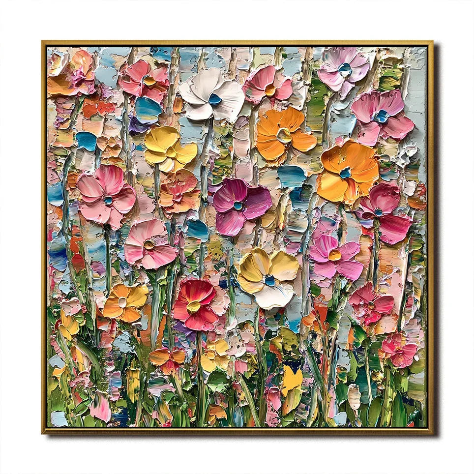 Garden Melody - Hand Drawn Vibrant Flower Abstract Wall Art in Modern Interior Decoration - artextured