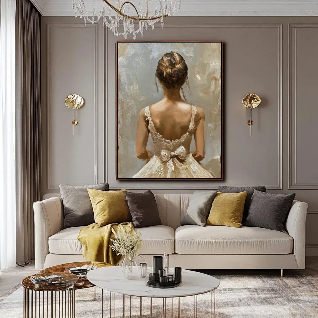 Graceful Elegance-Hand-painted Realistic Dress Female Background Texture Oil Painting Wall Art - artextured