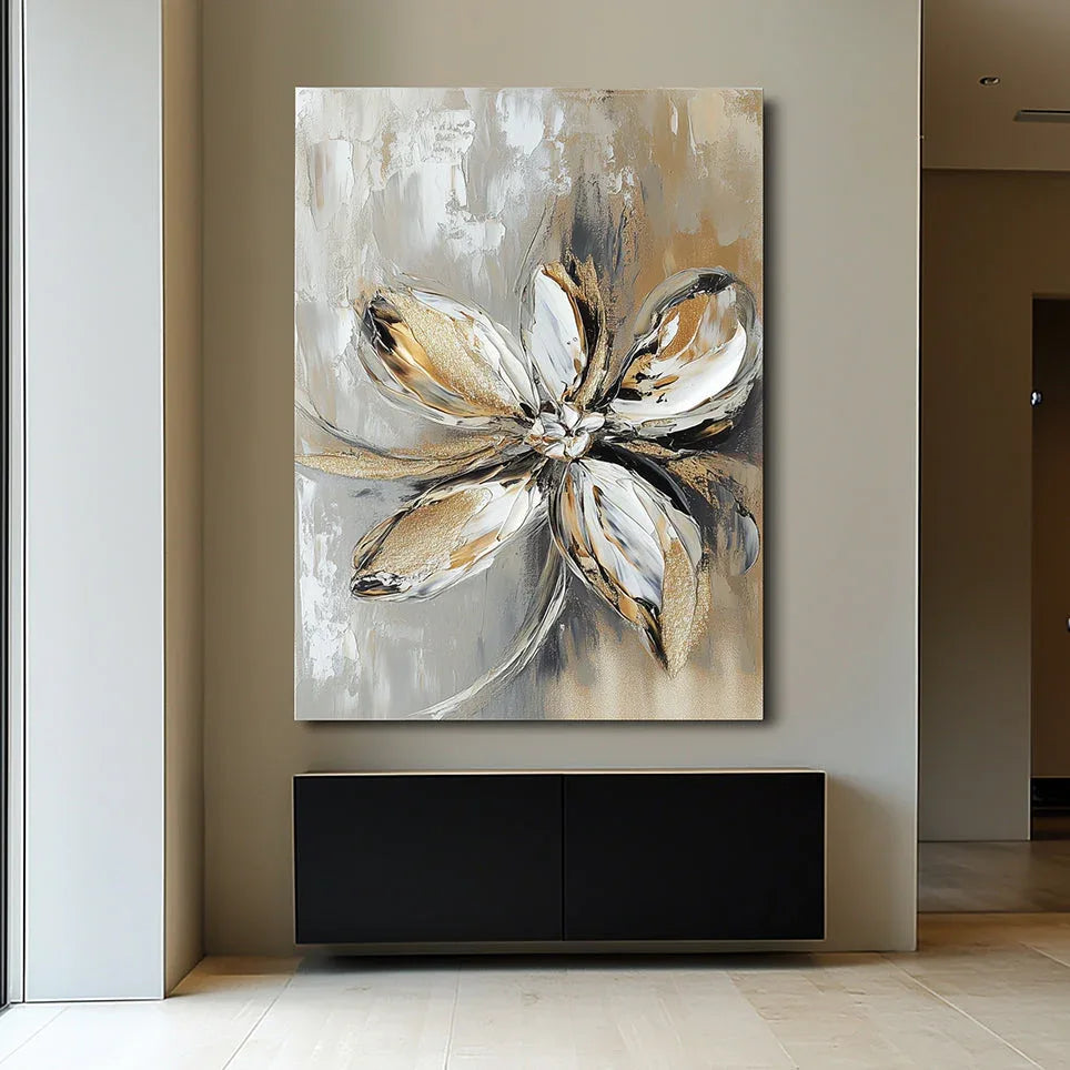 Golden Bloom Symphony-Vertical Three-Dimensional Single Flower Texture Abstract Wall Art - artextured