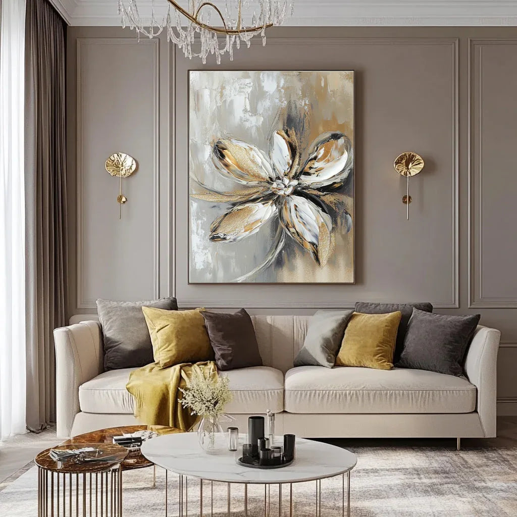 Golden Bloom Symphony-Vertical Three-Dimensional Single Flower Texture Abstract Wall Art - artextured
