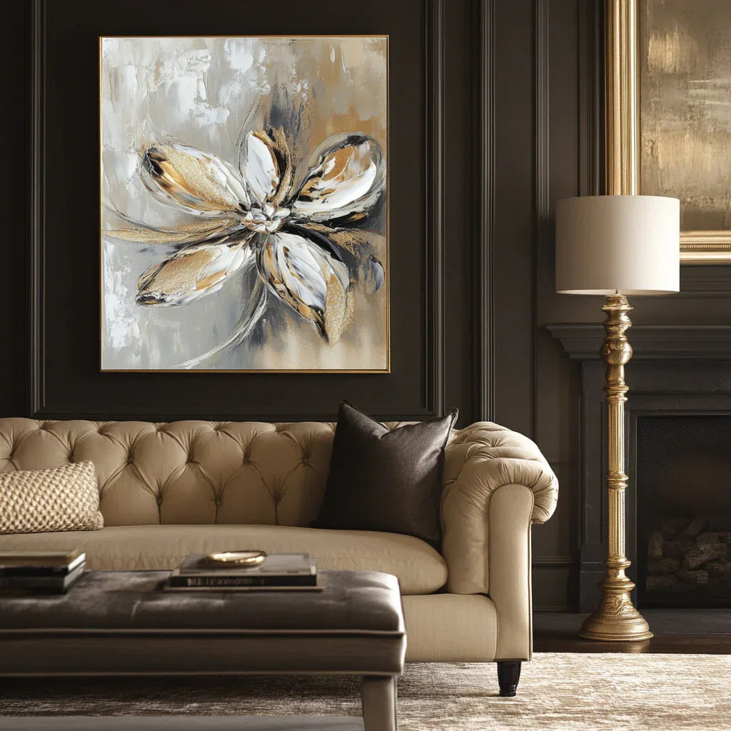 Golden Bloom Symphony-Vertical Three-Dimensional Single Flower Texture Abstract Wall Art - artextured