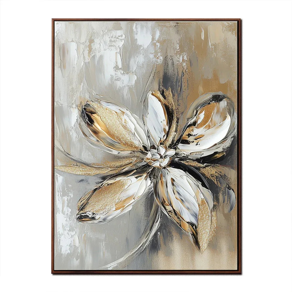 Golden Bloom Symphony-Vertical Three-Dimensional Single Flower Texture Abstract Wall Art - artextured