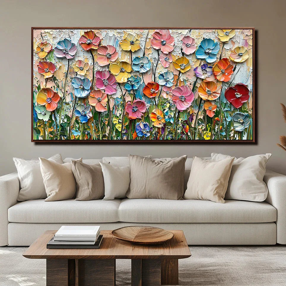 Garden of Color Symphony-Hand Drawn Colorful Floral Texture Three-Dimensional Wall Art - artextured
